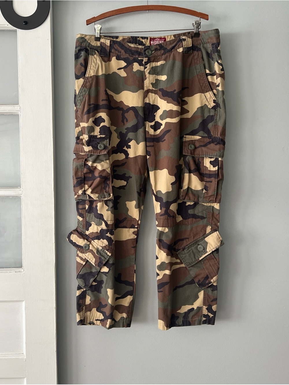 MatchStick Pants Men’s 38x26 Camo Cargo Woodland Drawstring Skater Y2K Grunge
